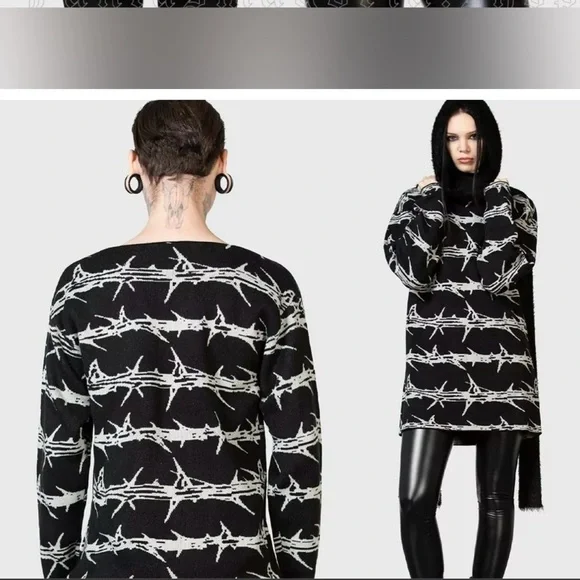 Gave Kaden Xmas -  L BARB WIRE punk crew unisex sweater NEW NWT mens goth inked - Picture 7 of 9